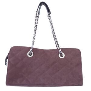 Quilted Shoulder Bag Purse Rectangle Brown Faux Suede Chain Strap Gold Tone